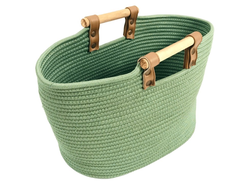 Premium Oval Polyester Rope Storage Bag with Wooden Handles